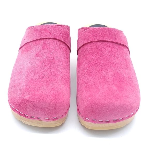 Swedish Hasbeens Pink Suede Wood Clogs Women's Size 6 EU 36 - Picture 4 of 11
